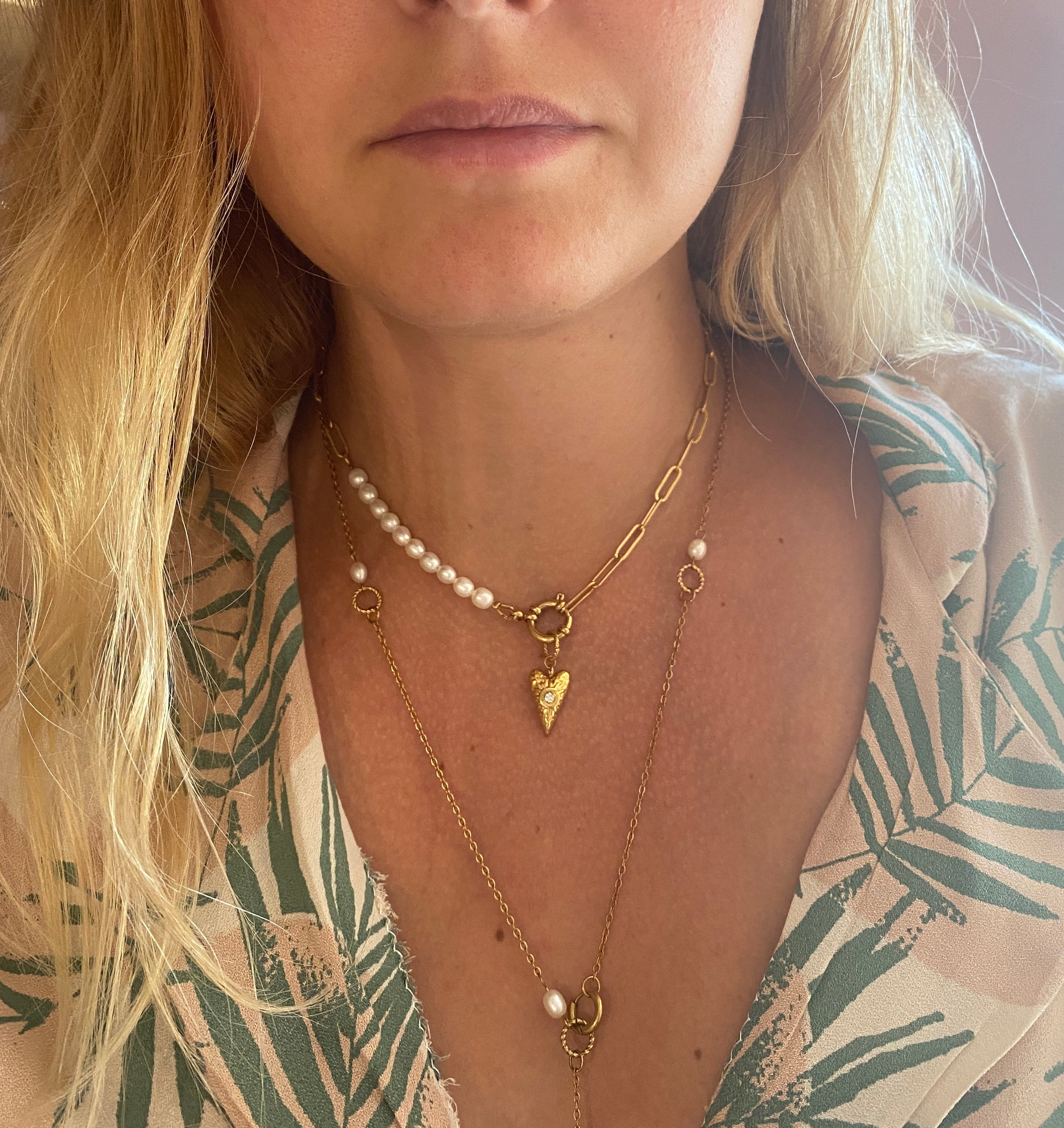 Collier grosse maille rectangle + pendentif interchangeable