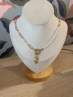 Collier grosse maille rectangle + pendentif interchangeable
