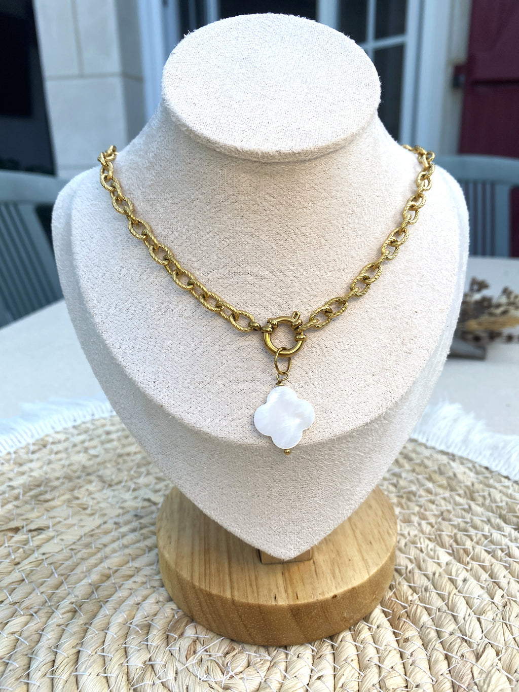 Alcyone - Collier grosse maille + trèfle interchangeable